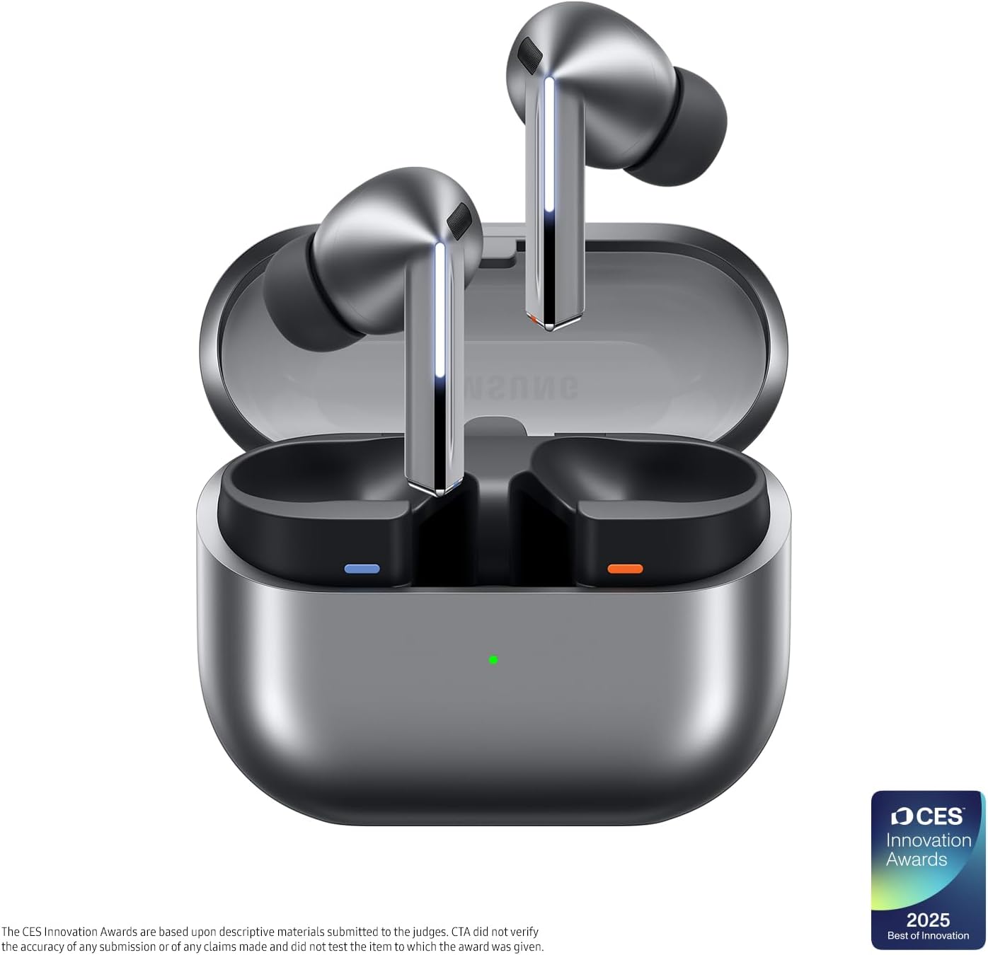 Samsung Galaxy Buds3 Pro wireless earbuds in grey with charging case